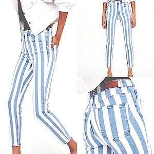 ZARA blue & white striped skinny jeans
